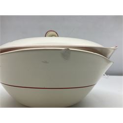 Crown Devon Stockholm patterned tea and dinner wares, to include, five teacups and saucers, milk jug, open sucrier, six dessert plates, six side plates, six dinner plates, serving platter, etc (42)