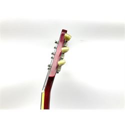 1980s Les Paul Epiphone limited edition cut-away electric guitar by Gibson, the burgundy coloured body with two pick-ups, volume and tone knobs and scratch plate, original tuning pegs, serial no.U6030215, 101cm overall; in modern Kinsman fitted carrying case