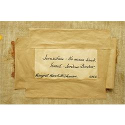 Margaret Kroch Frishman (student of Oskar Kokoshka) (German 1897-1972): 'Jerusalem - Israel - Jordan Border', oil on canvas signed with monogram MKF and dated '55, inscribed on label verso 56cm x 63cm