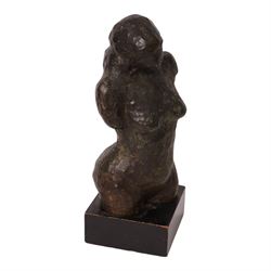 Bronzed sculpture modelled as a female torso, upon a square plinth, H39cm 