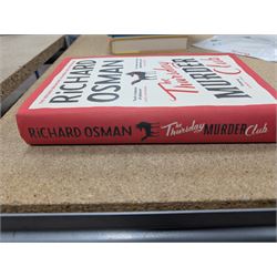 Eight first edition books, comprising signed Bob Mortimer 'And Away' autobiography, signed Richard Coles 'Murder Before Evensong' and six Richard Osman books, including 'The Thursday Murder Club' and 'The Last Devil To Die', with two Richard Osman signed bookplates