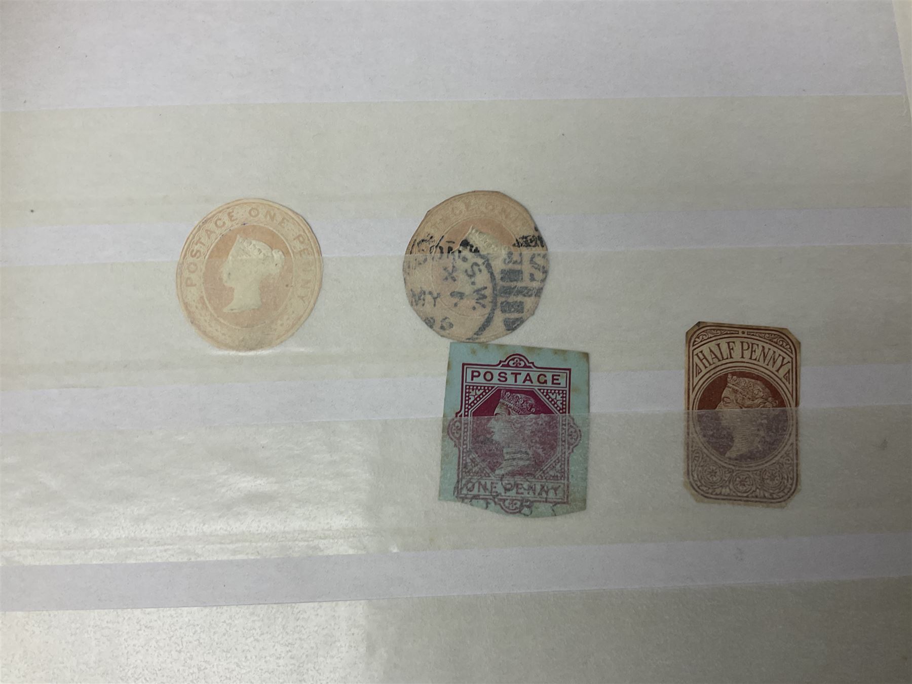 Mostly Great British Queen Victoria stamps, including penny black with black MX cancel, 1840 two pence blue with black cancel, imperf penny reds singles and pairs, perf penny reds stars and plates, various postmarks or cancels, penny reds on pieces or covers, halfpenny 'bantams', other QV issues with some higher values etc, housed in a blue stockbook