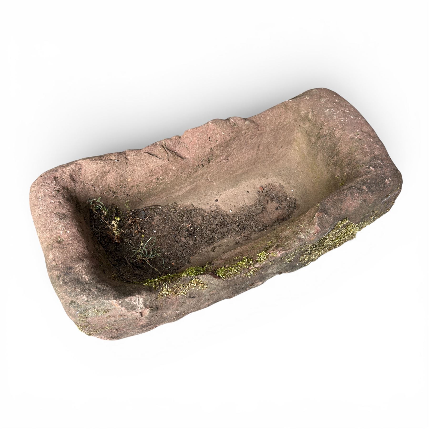 Collection of five terracotta garden planters along with rectangular sandstone trough 