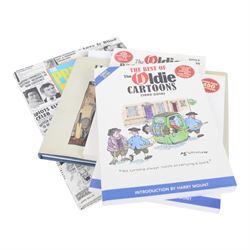Collection of political humour and caricature books, including signed copy of Hard Times by Peter Brooke, Punch Cartoons on Colour, The Very Best of The Oldie Cartoons, etc