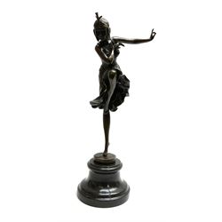 Art Deco style bronze figure of a dancer after 'Chiparus', with foundry mark, H40cm overall