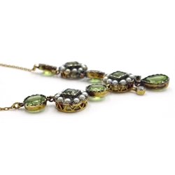  Peridot, seed pearl and diamond gold and silver-gilt necklace stamped 375  