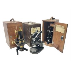  Three W. Watson & Sons microscopes, comprising Barnet binocular no 125253, Kima no 123196 and Service no 44858, all boxed 