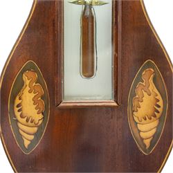 L. Solcha & Co. of Hull - 19th century Sheraton Revival mahogany wheel barometer, the swan neck pediment above a floral inlaid medallion and thermometer, with further shell inlay flanking the stem, the circular silvered dial above a shaped terminal, H 99cm