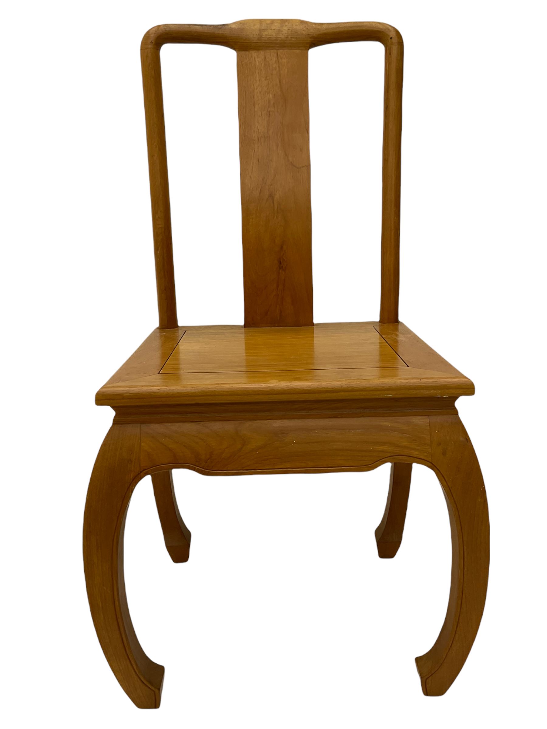 Oriental hardwood rectangular dining table, and six high back dining chairs with solid seats