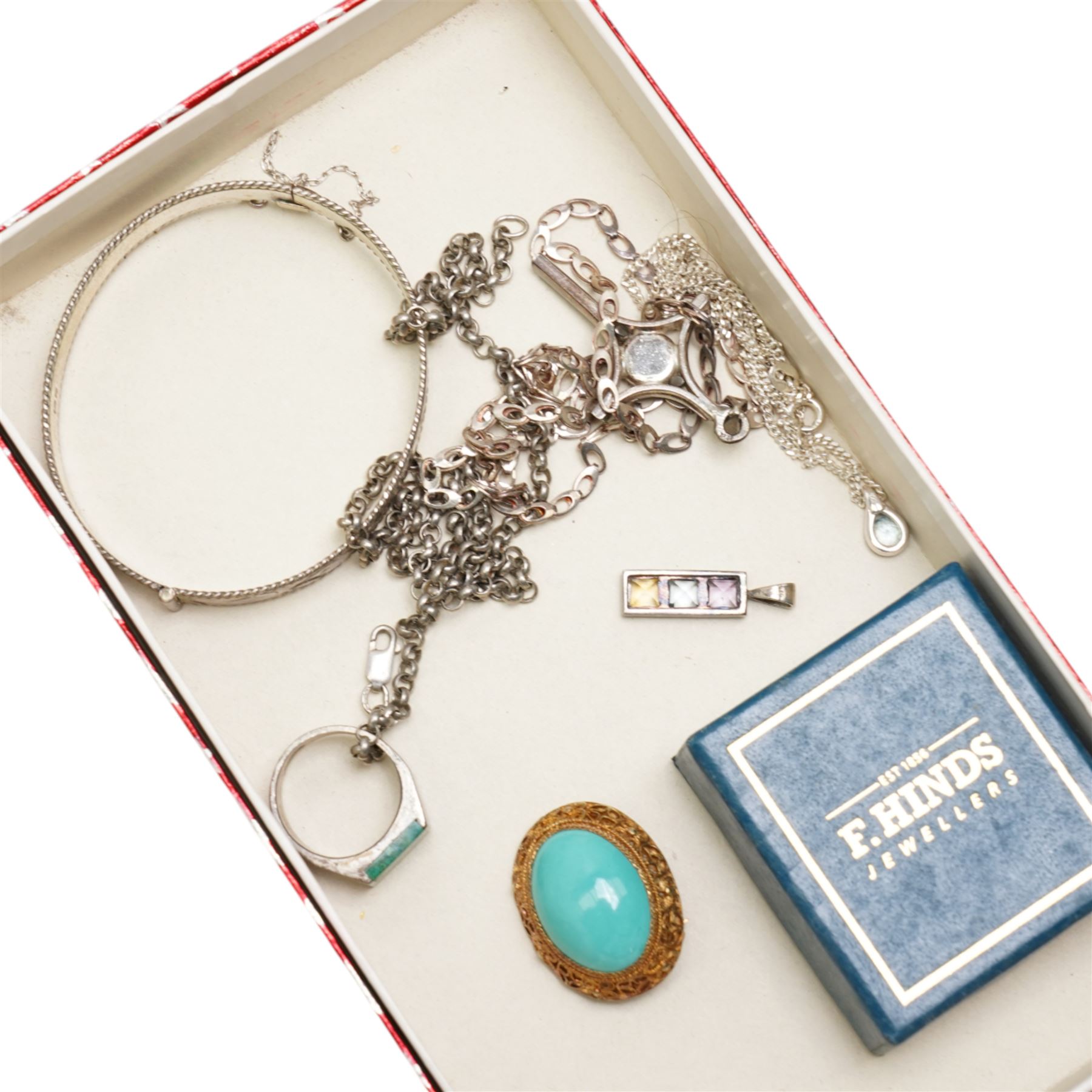 Silver jewellery, including Baltic amber cross pendant, locket, chains and ring, together with Raymond Weil wristwatch, imitation pearl necklace and a collection of costume jewellery including bead necklaces