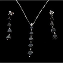 9ct white gold black onyx and cubic zirconia pendant necklace and pair of matching earrings, hallmarked or stamped