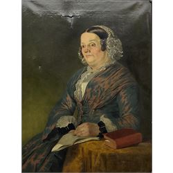 Thomas Joseph Banks (British 1828-1896): Sea Captain and his Wife - half length portraits, pair oils on canvas signed and one dated 1860, 90cm x 70cm (2) 
Notes: the ensign flying above the Captain's head appears to read Endaunted but may refer to the famous 'Undaunted' which was broken up in 1860