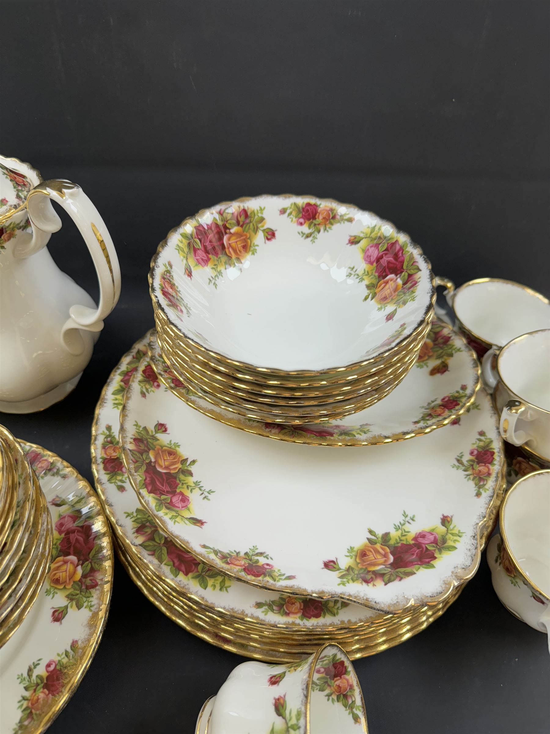 Royal Albert Old Country Roses pattern coffee and dinner service for six, including coffee pot, coffee cups and saucers, dinner plates, side plates, bowls etc 