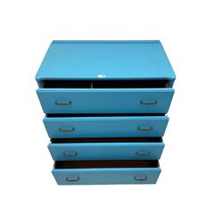 Lebus Link - mid-20th century blue finish teak chest, fitted with four graduating drawers