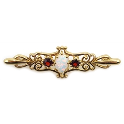  9ct gold opal and garnet brooch, stamped 375  