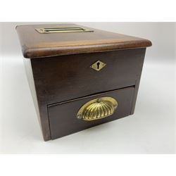 20th century mahogany single drawer shop till, with brass fittings and shell handle, the compartmented interior with bell, L44cm