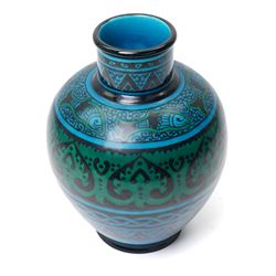 Sevres vase, decorated stylised patterns including fish and rope, designed by L Bourgeot, stamped to base, H25cm 