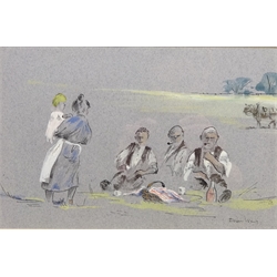  The Picnic, pen and watercolour signed by Brian Irving (British, 1931-2012) 16.5cm x 25.5cm  
