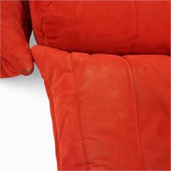 Michel Ducaroy (1925-2009) for Ligne Roset - contemporary ‘Togo’ sectional complete corner sofa upholstered in Alcantara Goya Red, comprising small settee (H 78cm, W 123cm, D 90cm), corner seat (H 78cm, W 90cm, D 90cm) and large settee (H 78cm, W 175cm, D 90cm)