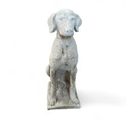 Large Cast Stone Hunting Dog on rectangular plinth,