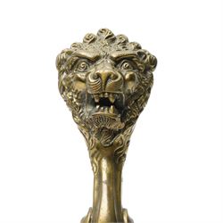 Pair of late 19th/early 20th century cast bronze fire dogs with lion masks and paw feet H37cm