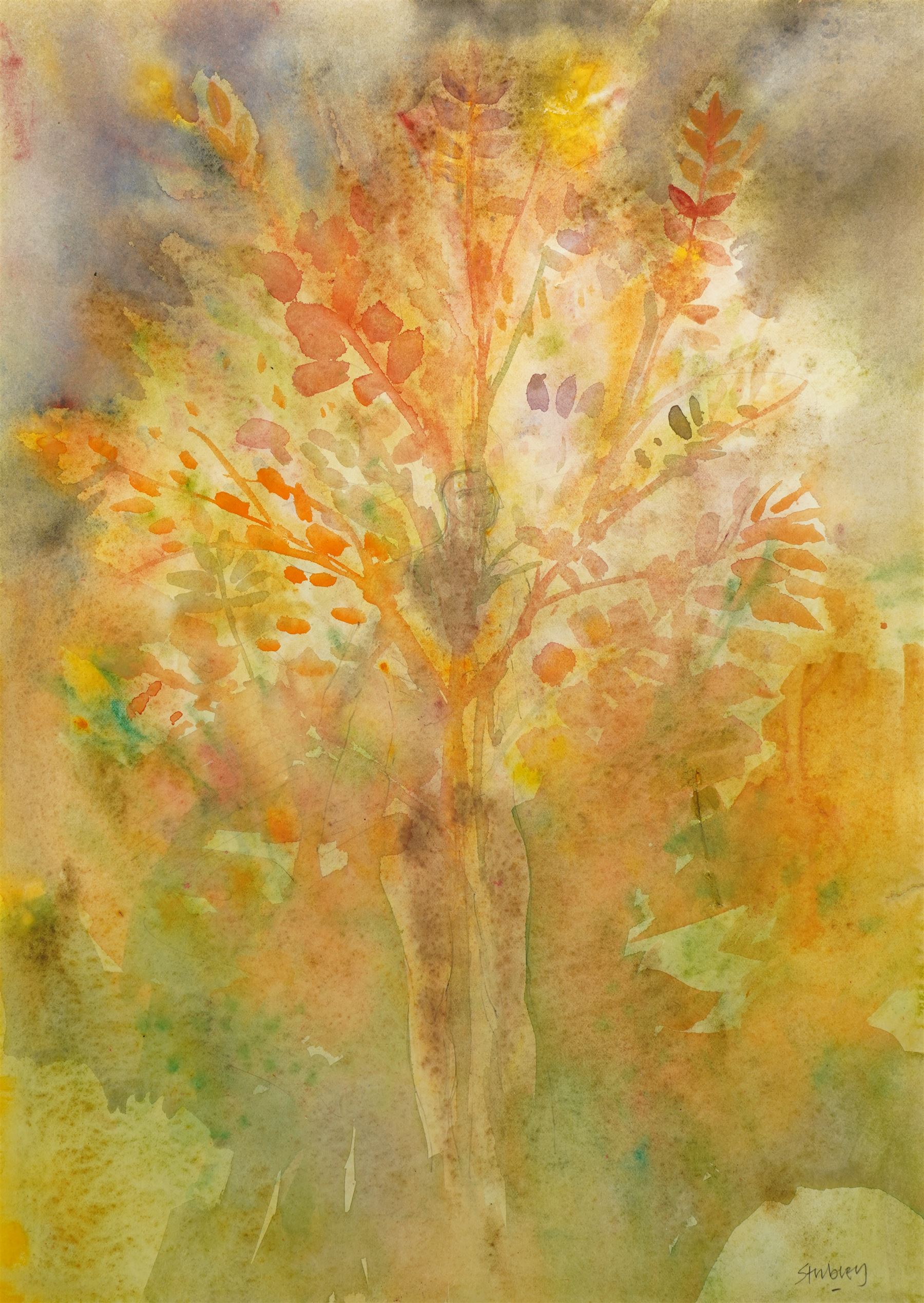 Trevor Hugh Stubley (British 1932-2010): 'Green Man/Autumnal Tree', watercolour signed 41cm x 29cm