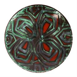 Three Poole Delphis chargers, including Carol Culter and others, largest D26cm