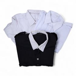 Piping regalia, comprising Armstrong tartan kilt with two kilt pins, three sporrans, including fur example, two jackets, Glengarry hat, other hats, collection of shirts, socks, ties, Hecsan shoes, dirk and belt