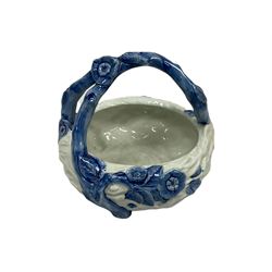 Late Victorian Royal Worcester blue and white floral basket, impressed marks beneath