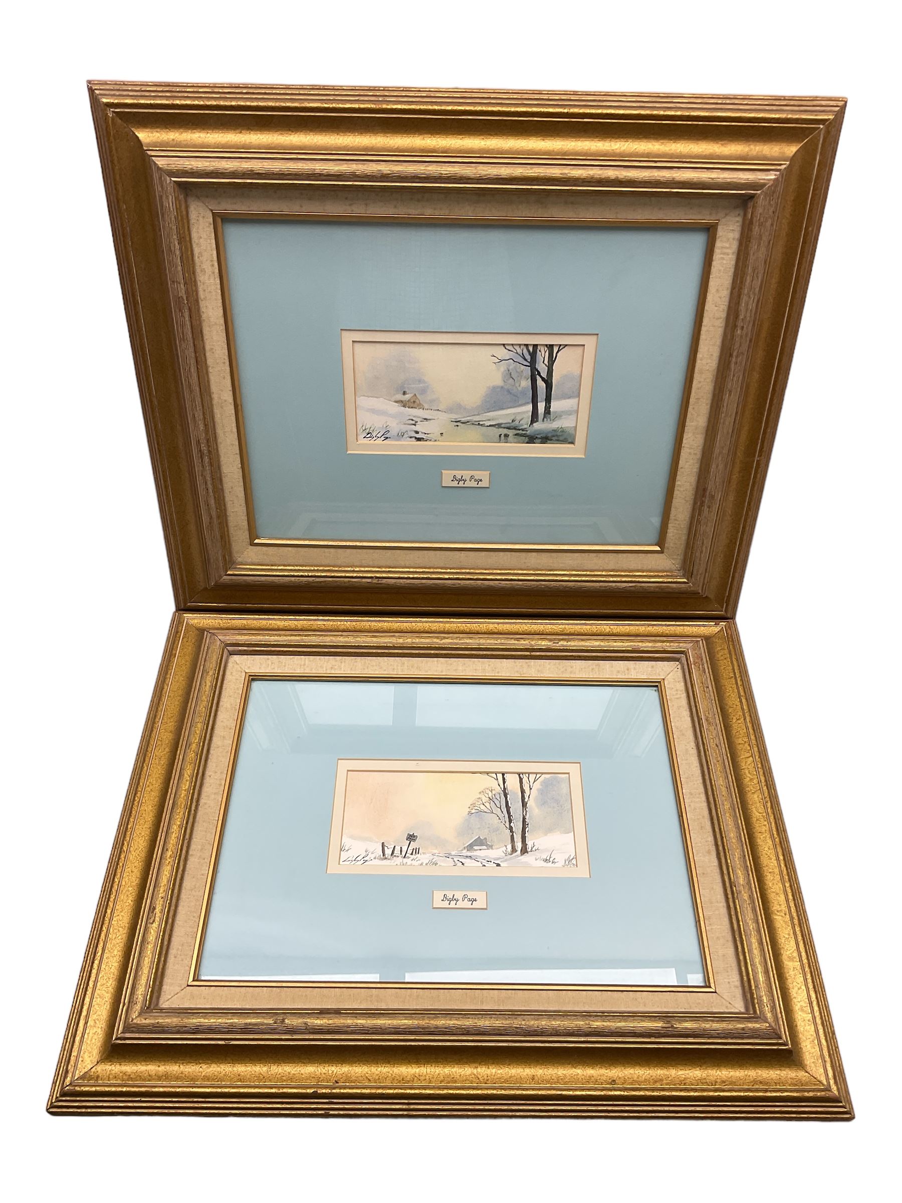 Digby Page (British 1945-): Winter Countryside Landscapes, pair watercolours signed 9cm x 20cm (2)