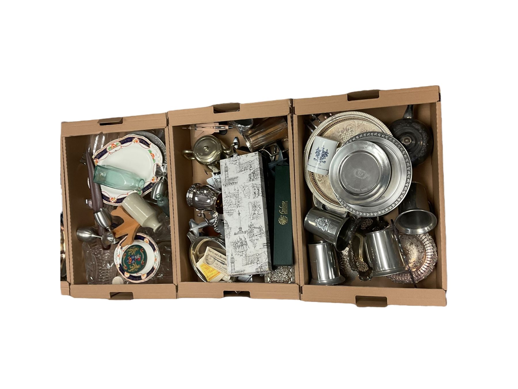 Collection of tankards, together with glassware and other collectables, in five boxes 