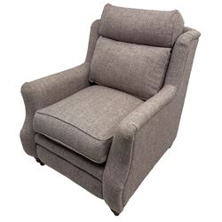 Parker knoll -  'Newbury' two-seat sofa (W148xm, H103cm, D100cm); and matching armchair with electric rising footrest (W85cm); upholstered in lavender fabric 