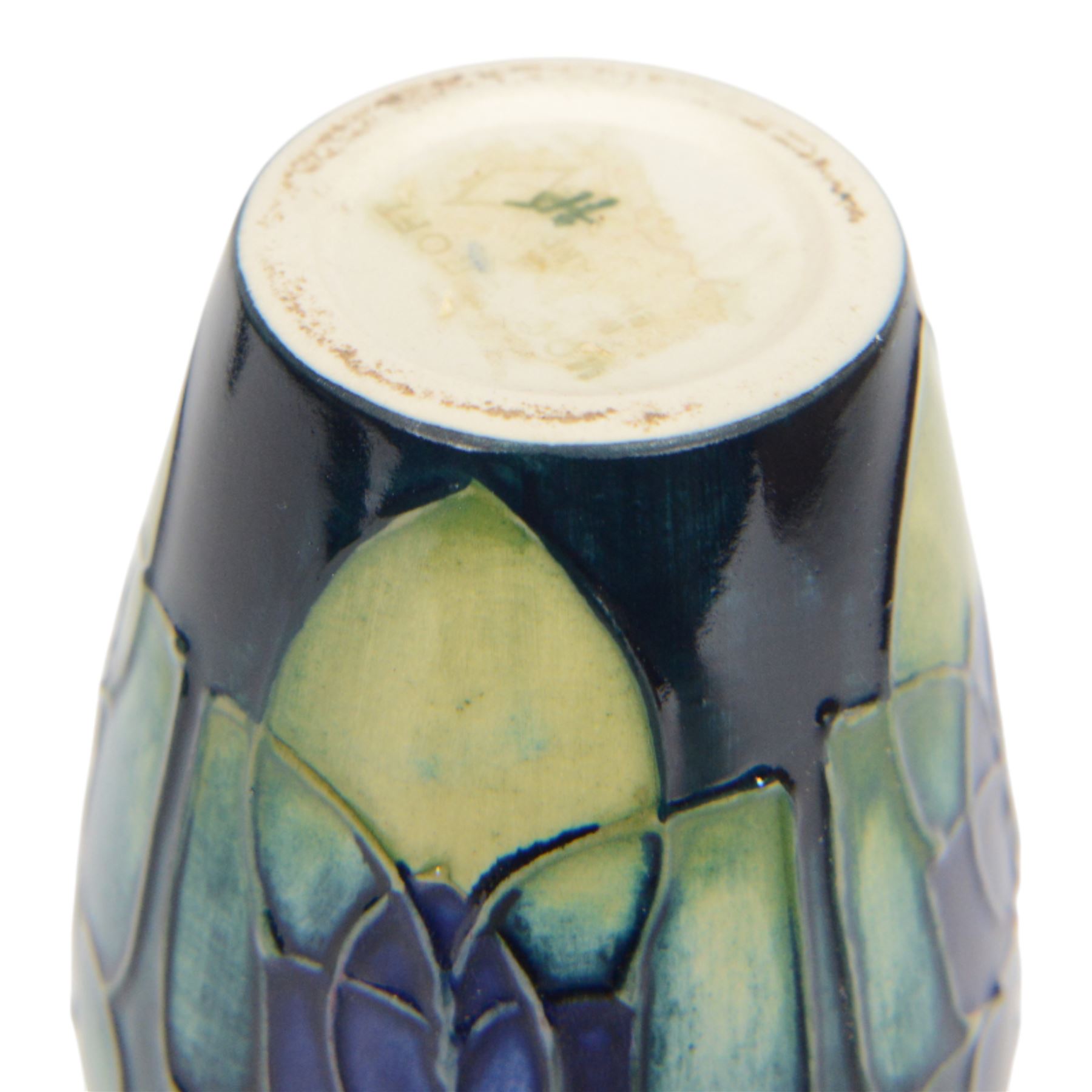 Moorcroft two miniature vases, in violets pattern, with original boxes, H11cm 