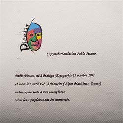 After Pablo Picasso (Spanish 1881-1973): Woman with Joined Hands, limited edition lithograph numbered 131/200 in pencil, with facsimile signature and blindstamp 70cm x 50cm (unframed)