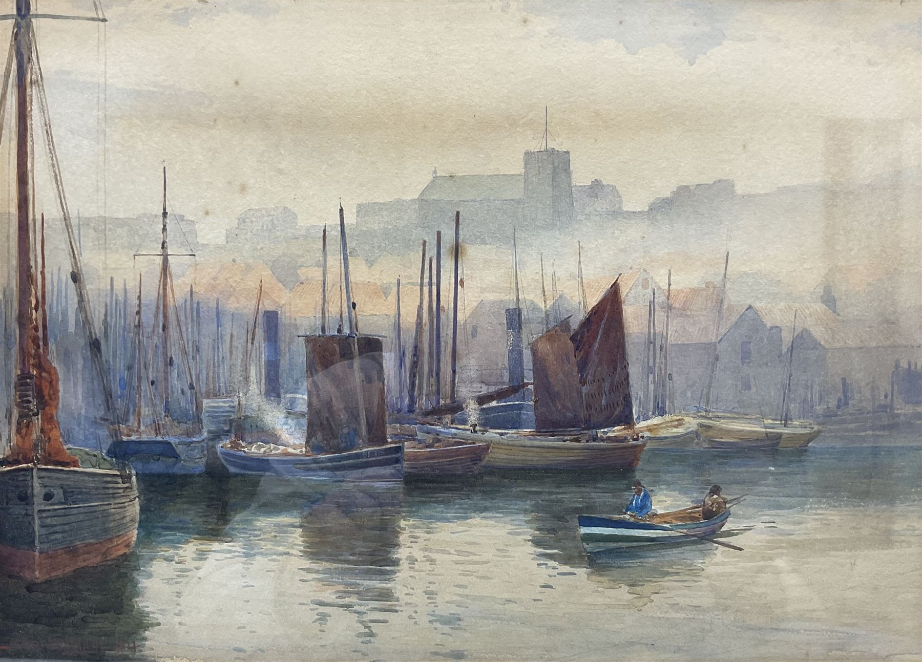 Albert George Strange (British c.1855-1917): Boats in Scarborough Harbour, watercolour signed 25cm x 34cm