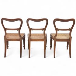 Gillows - Set of six mahogany dining chairs, each with curved top rail carved with floral medallion and scroll detail, fluted front supports, caned seats, the seat rail underside stamped HH identified as H. Howse an apprentice cabinetmaker at Gillows.