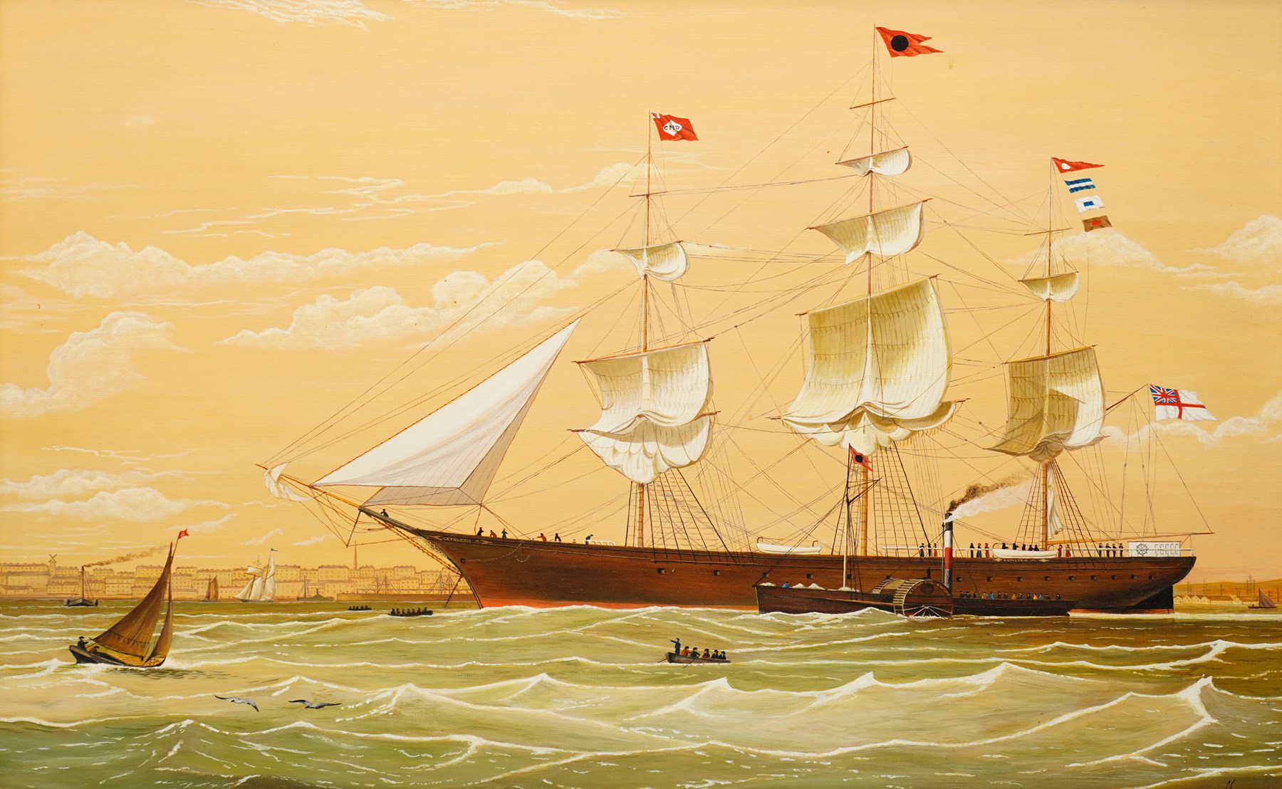 English School (20th century): The Whaling Bark 'Kathleen', oil on board signed below the frame 44cm x 69.5cm
Notes: The ship was sunk by a sperm whale in the South Atlantic in 1902.