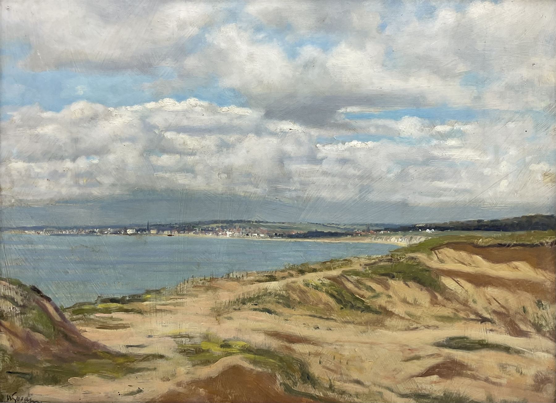 Walter Goodin (British 1907-1992): Bridlington Town and Bay from Sewerby, oil on panel signed 44cm x 60cm