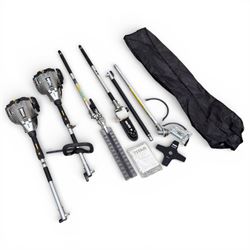 Two Titan TTL488GD0 25cc Petrol 2 in 1 multi tool bodies with attachments.