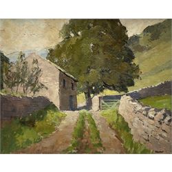William Shone (British 20th century): Cottage at the End of the Lane, oil on board signed 39cm x 49cm