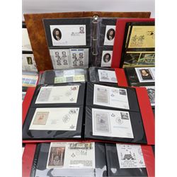 Predominantly Masonic interest first day covers and stamps including 'Royal Engineers Lodge No.2599', 'The London School Board Lodge No.2611', 'Rotarian Lodge No 4195', 'Crystal Palace Lodge No.742 Formed 1858', 'Nilad Lodge Centenary 1892-1992', some covers are displayed with their corresponding mint stamps , housed in ten ring binder albums 