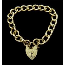 9ct gold curb link bracelet, with heart locket clasp, Birmingham 1970 
