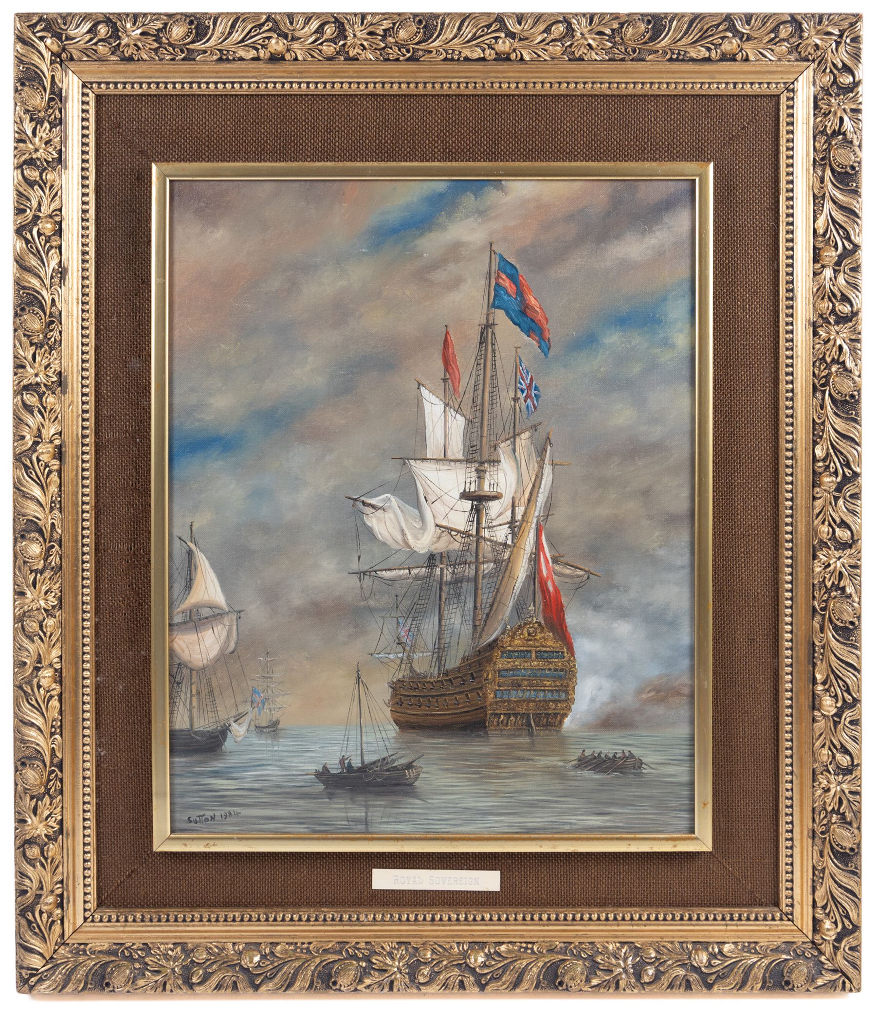 Keith Sutton (British 1924-1991): 'Malabar - Blackwall Frigate' and 'Royal Sovereign', two oils on canvas board signed and dated 1984 and 1985, in matching frames, 50cm x 40cm