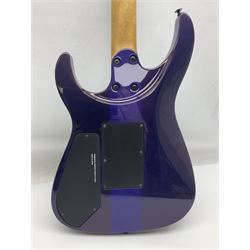 2015 Japanese Caparison Dellinger Prominence hand made boutique rock guitar in spectrum blue with clock inlays and Scaller tremolo; serial no.3200018; L100cm; in fitted case with certificate, registration card, tools etc