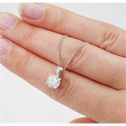 18ct white gold single stone round brilliant cut diamond pendant necklace, diamond approx 1.15 carat