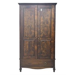 Marks & Spencer - dark wood double wardrobe, fitted with single drawer, on turned feet