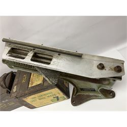 Miscellaneous shooting accessories - W.J. Bowman & Sons clay pigeon launcher; two leather cartridge belts; three cartridge bags; two canvas/leather game bags; and two metal/wooden cartridge boxes