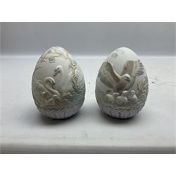 Set of five Lladro limited edition easter eggs for the years 1993, 1994, 1995, 1996 and 1997, sold in the USA only, all with original boxes, H11cm