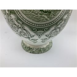 19th century Copeland & Garrett New Blanche wash jug, with green transfer printed decoration of 'West Cowes', H36cm