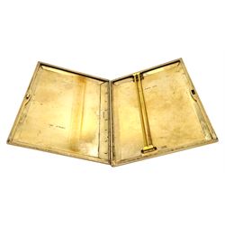 Early 20th century 9ct gold cigarette case, engine turned decoration and slide lock, patent No. 21914 by Asprey & Co Ltd, London 1924, the interior engraved with H.G.H 1893-1928...R.W. Gow Beverley, approx 164gm